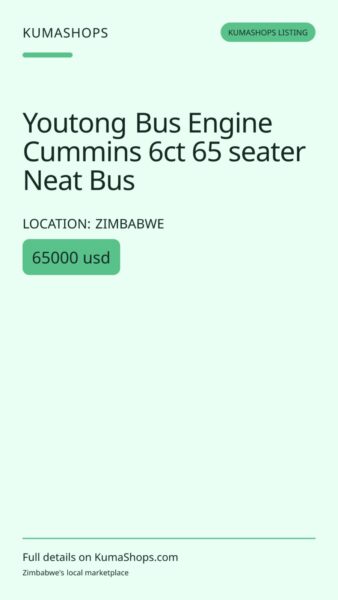 Youtong Bus Engine Cummins 6ct 65 seater Neat Bus in Zimbabwe